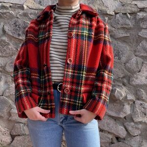 Wendy Miss | Vtg 60s 70s Red Plaid Wool Irish Tweed Jacket | Mod British Look